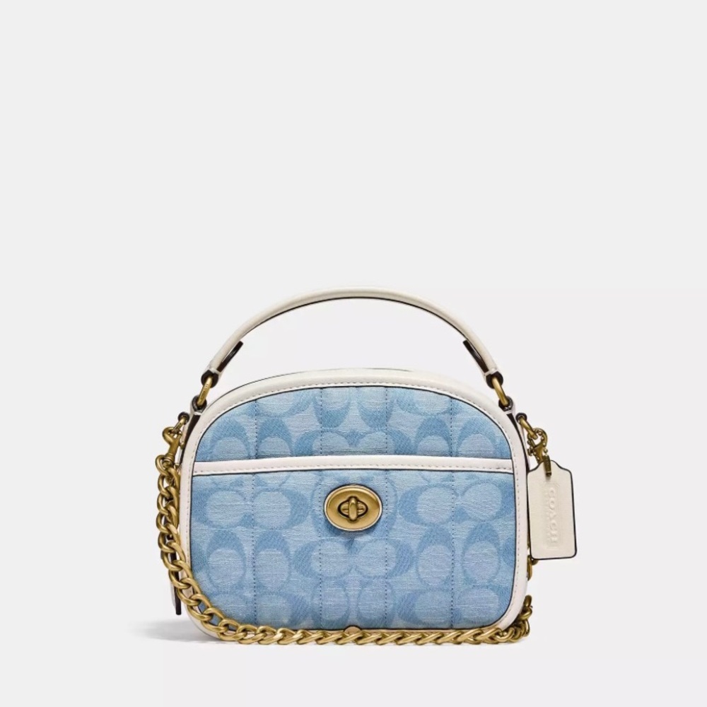Coach Blue Quilted Lunchbox Top Handle Bag